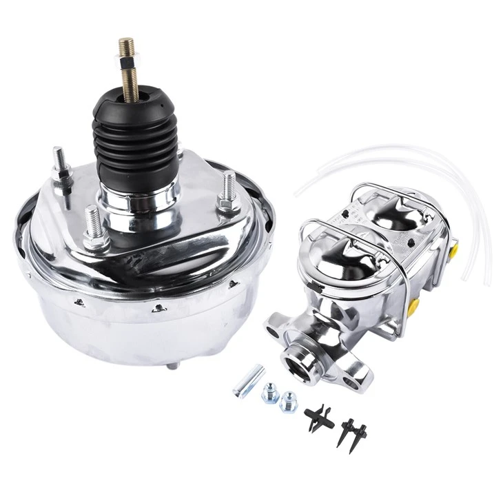 Bremsuforsterkari og aðalstrokkasamsetning fyrir 7" króm einbremsa bremsuörvun með bail Top 1" bora bremsudreifingur, GM Street Rod, Hot Rods breyttir bíla, SY-BB&MCS-0003